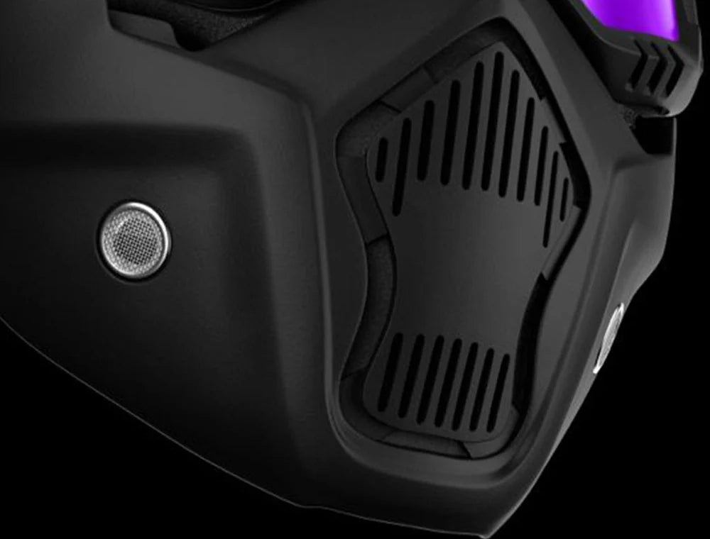 Close-up of the mouth shield vents and side detail